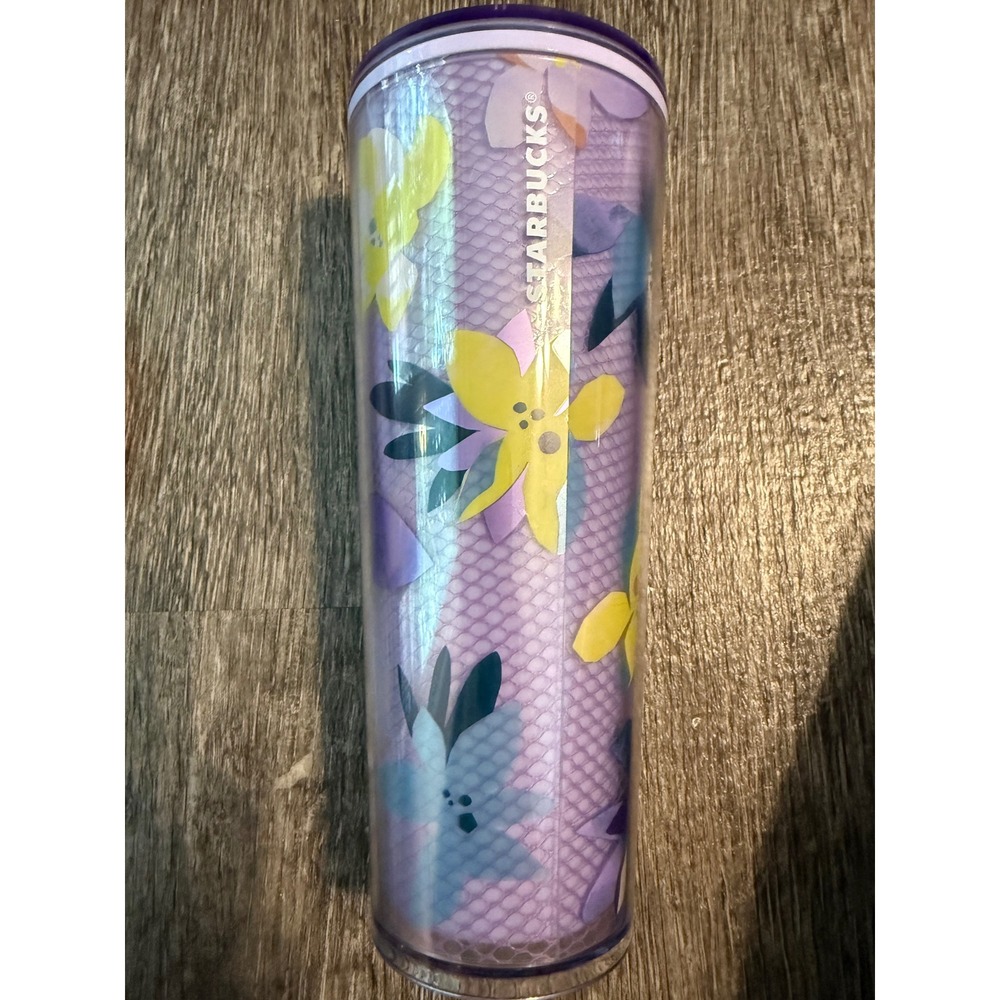 Starbucks Floral Lavender Honeycomb‎ Cold Cup Tumbler 24oz Purple Spring Flowers